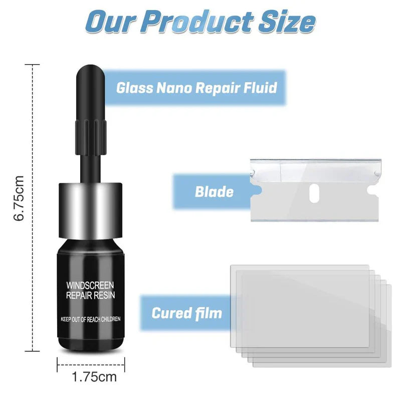 Windshield Crack Repair Kit – Advanced Resin, Curing Film & Scraper for Quick, Invisible Fixes – Long-Lasting Protection