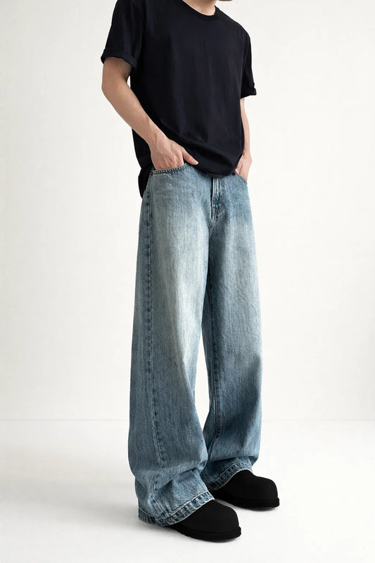 Relaxed Wide-Leg Washed Denim Jeans