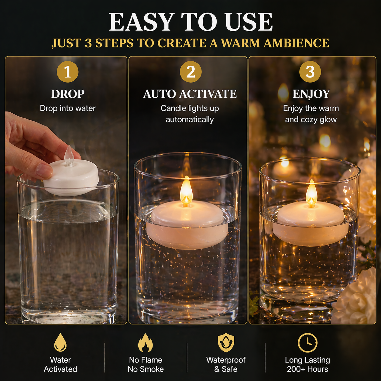 Water-Activated Waterproof Flameless Floating LED Candles
