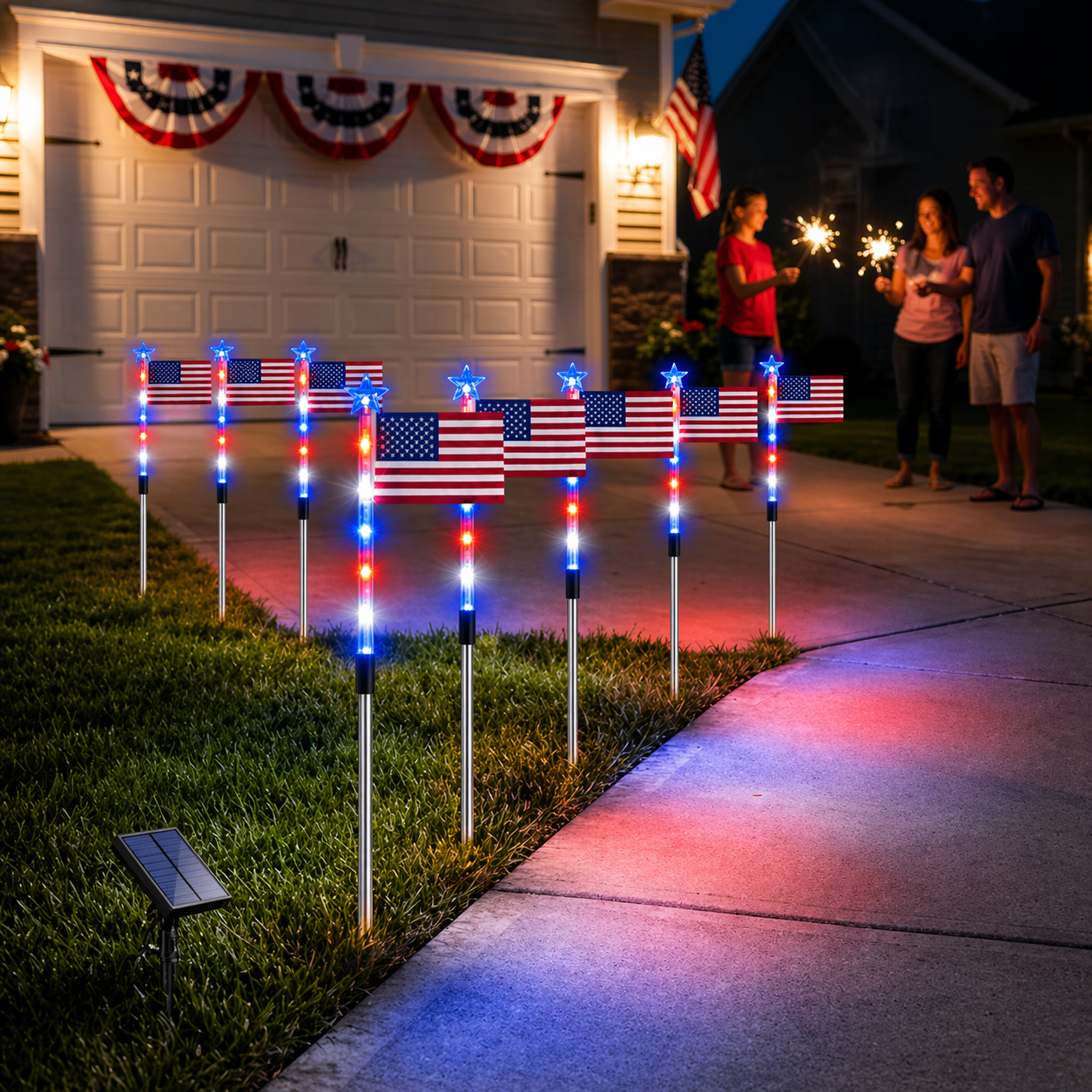 8-Piece Flag Light Set – 4th of July Decorations with 8 Lighting Modes – Ideal for Independence Day Pathways, Gardens, and Yard Decor