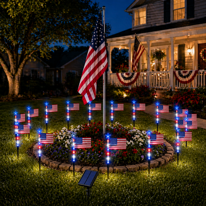 8-Piece Flag Light Set – 4th of July Decorations with 8 Lighting Modes – Ideal for Independence Day Pathways, Gardens, and Yard Decor