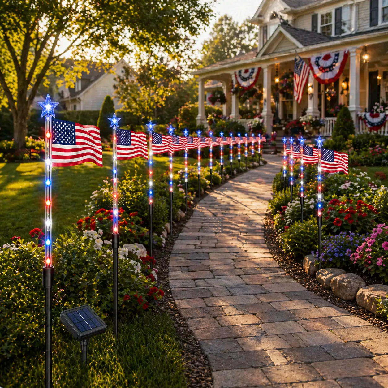 8-Piece Flag Light Set – 4th of July Decorations with 8 Lighting Modes – Ideal for Independence Day Pathways, Gardens, and Yard Decor