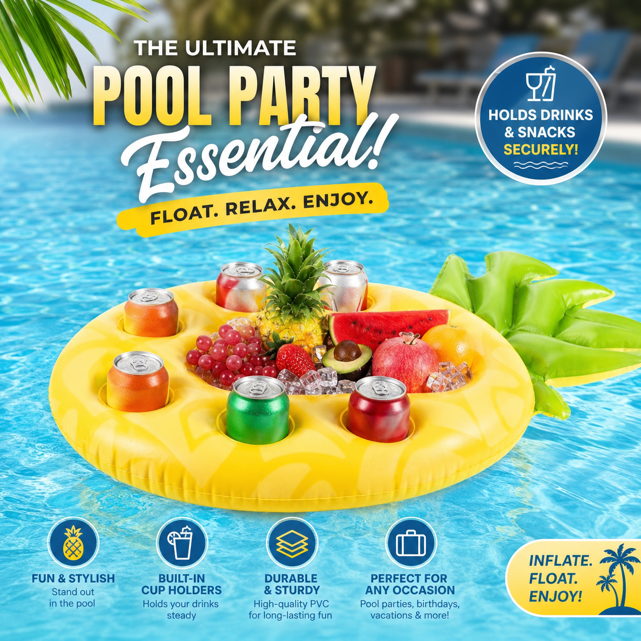 Inflatable Floating Cup Holder Tray — Pool Party Drink & Fruit Float for Adults