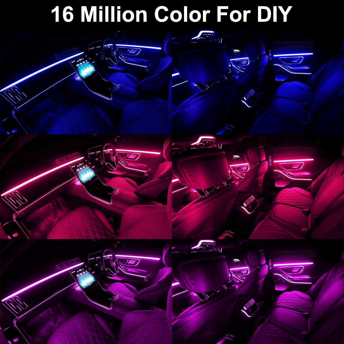 Smart RGB Car Lights with APP Control – 43.3" Acrylic Ambient Kit, Dreamcolor Flow & Universal Fit