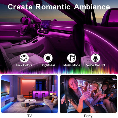 Smart RGB Car Lights with APP Control – 43.3" Acrylic Ambient Kit, Dreamcolor Flow & Universal Fit