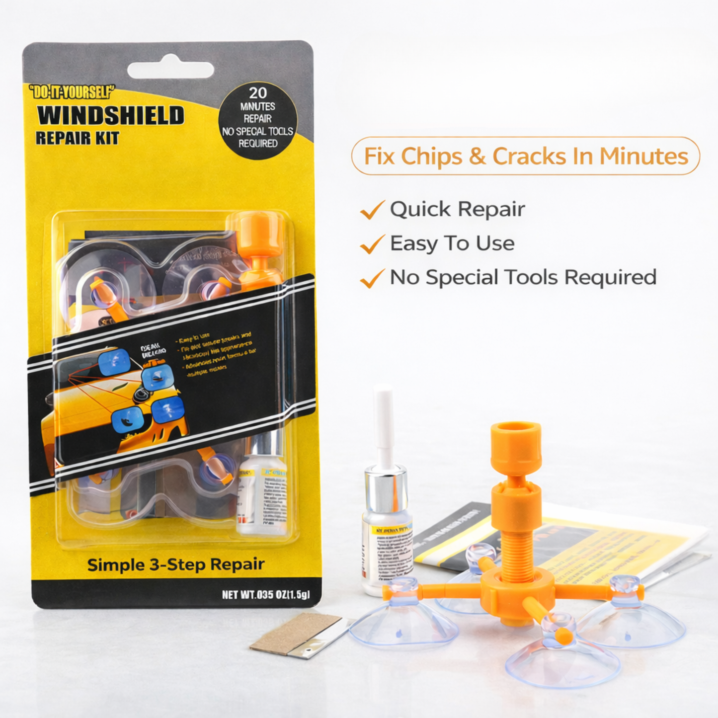 Windshield Crack Repair Kit – Advanced Resin, Curing Film & Scraper for Quick, Invisible Fixes – Long-Lasting Protection