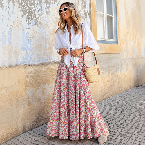Boho Chic Floral Maxi Skirt Set – Effortless Vacation Elegance