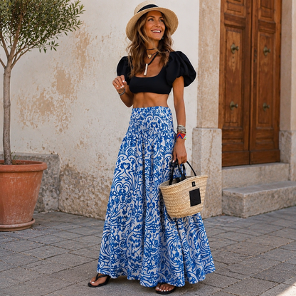 Boho Chic Floral Maxi Skirt Set – Effortless Vacation Elegance