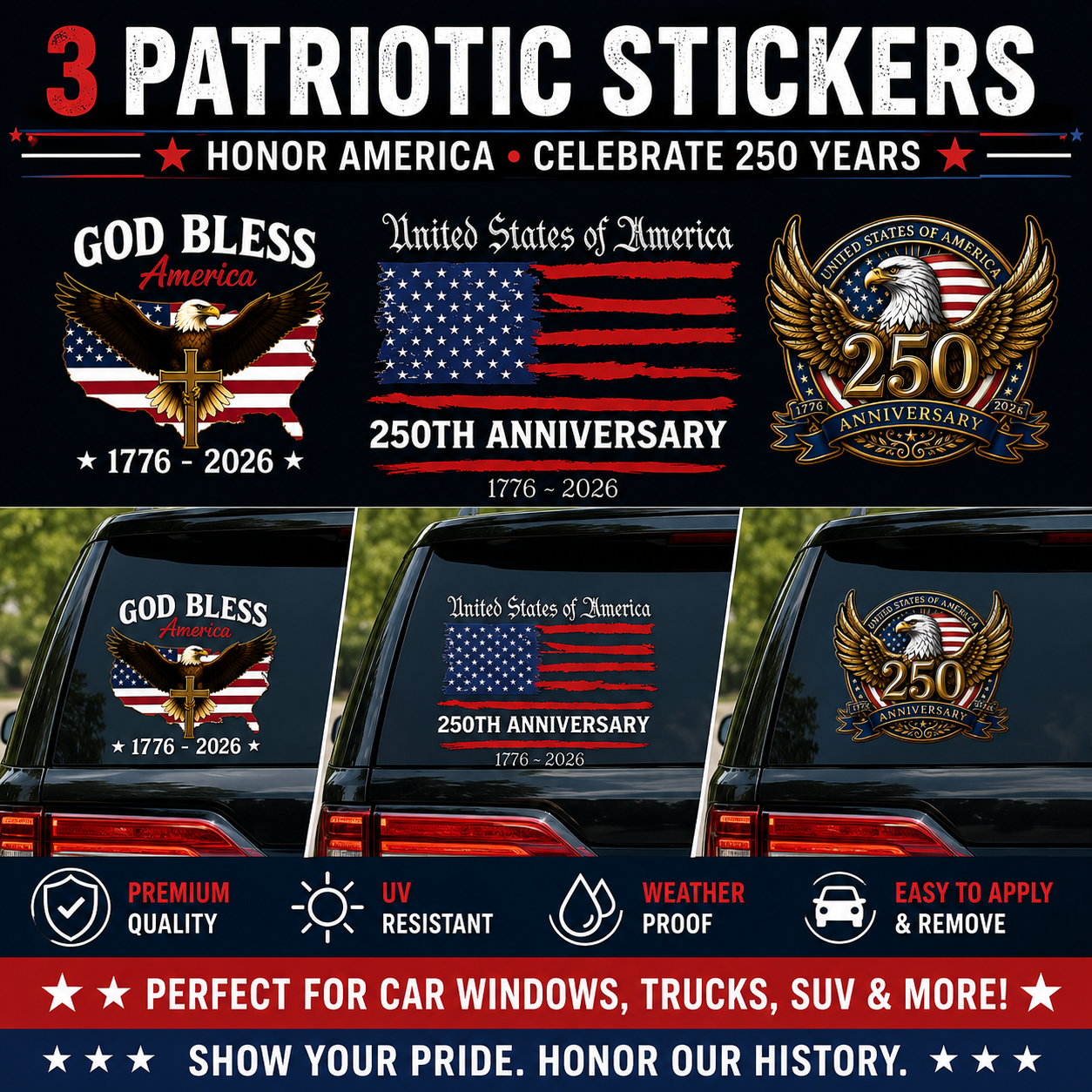 United States 250th Anniversary - Patriotic Flag Decal Sticker