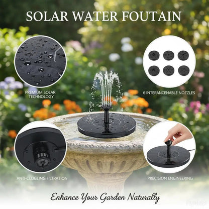Solar Powered Bird Bath Fountain with 6 Nozzles for Bird Bath, Garden, Pond, Pool