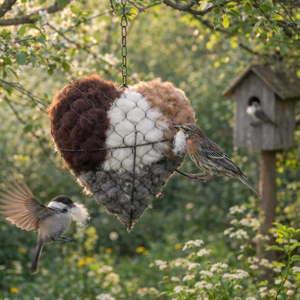Handmade Alpaca Fiber Bird Nesting Heart for Birds🕊️